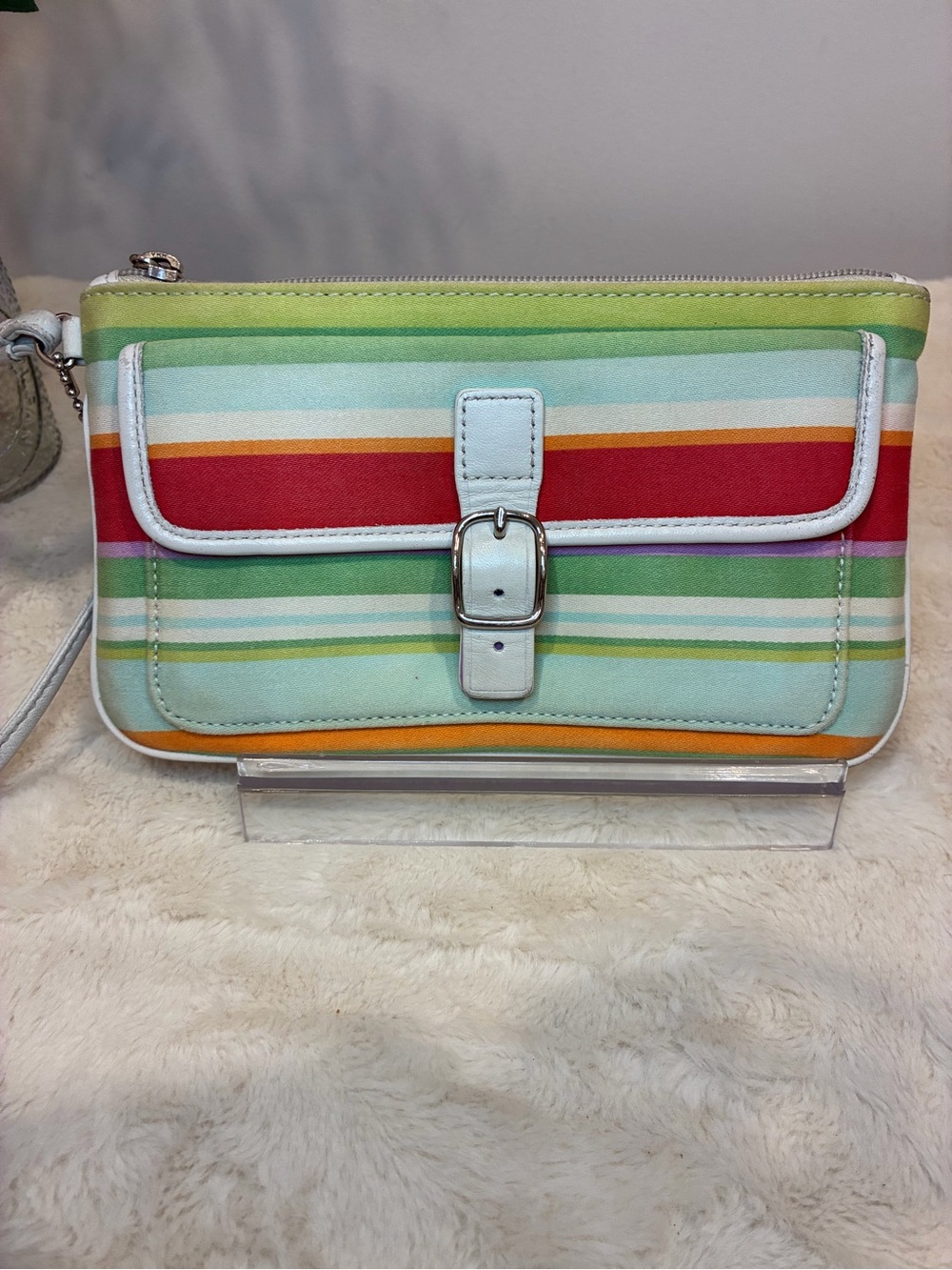Coach Hamptons 40509 Multicolor Striped Wristlet Y2K White Leather